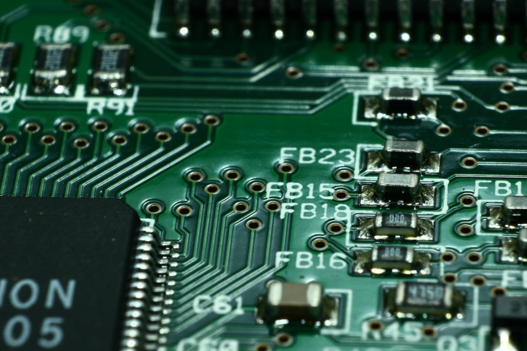Close-up of a green computer circuit board