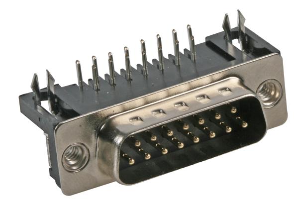 multicomp Series 5504F1 15-Pin Right Angle D-Sub Connector: 5504F115P0203F1