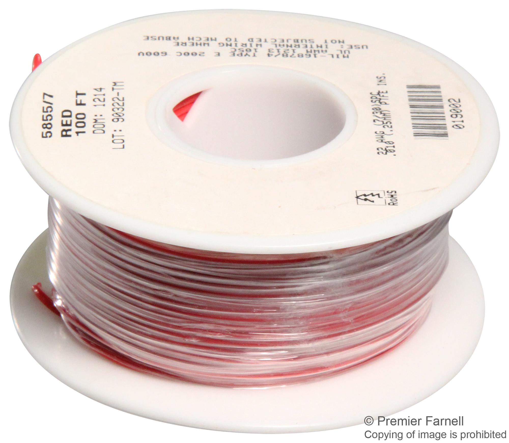AlphaWire Series Hook-Up Wire: 22 AWG PTFE Insulated Cable 5855/7 RD005