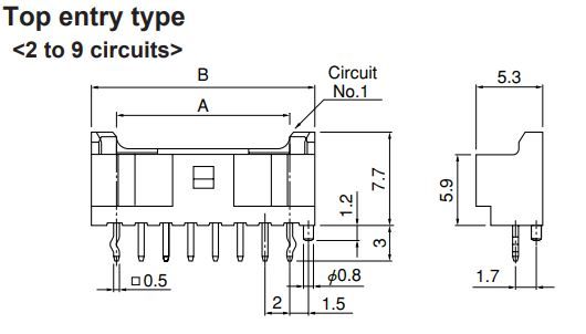 JST Series PAF: 5-Position 2.00mm Pitch Header Connector: B05BPAEK1LFSN