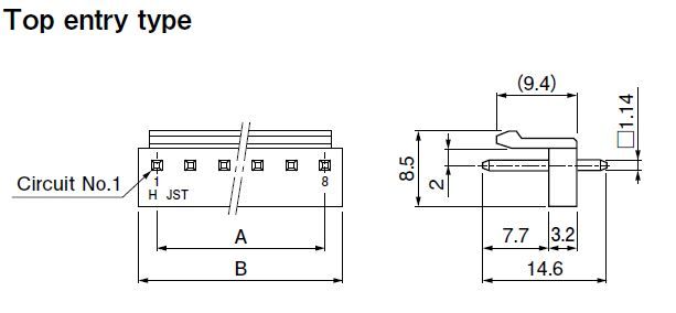 JST Series VH: 6-Position Male Header Contact Connector