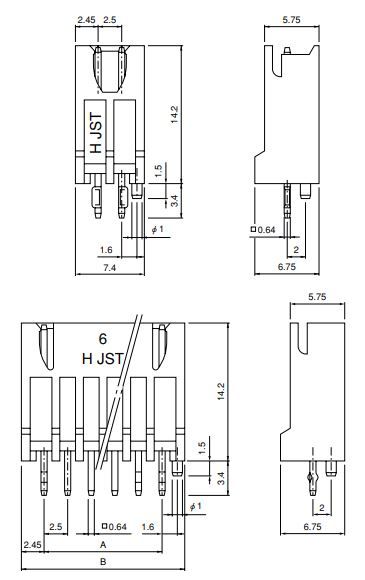 JST Series XH 2.5mm Pitch Connector Header: BH3BXH2LFSN