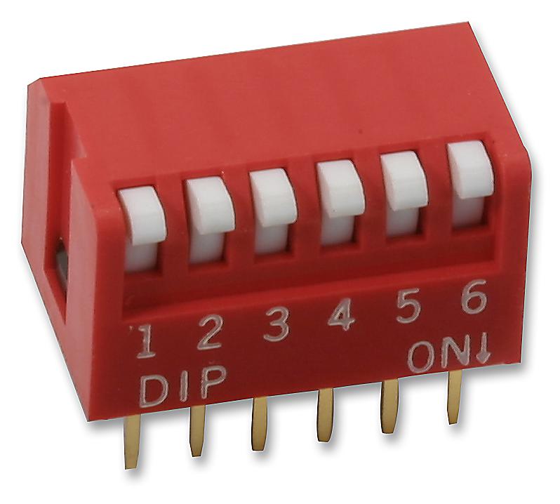 Multicomp Series DIP Switch: 6-Position, Push-Down, Red Cover - MCNDP-06V