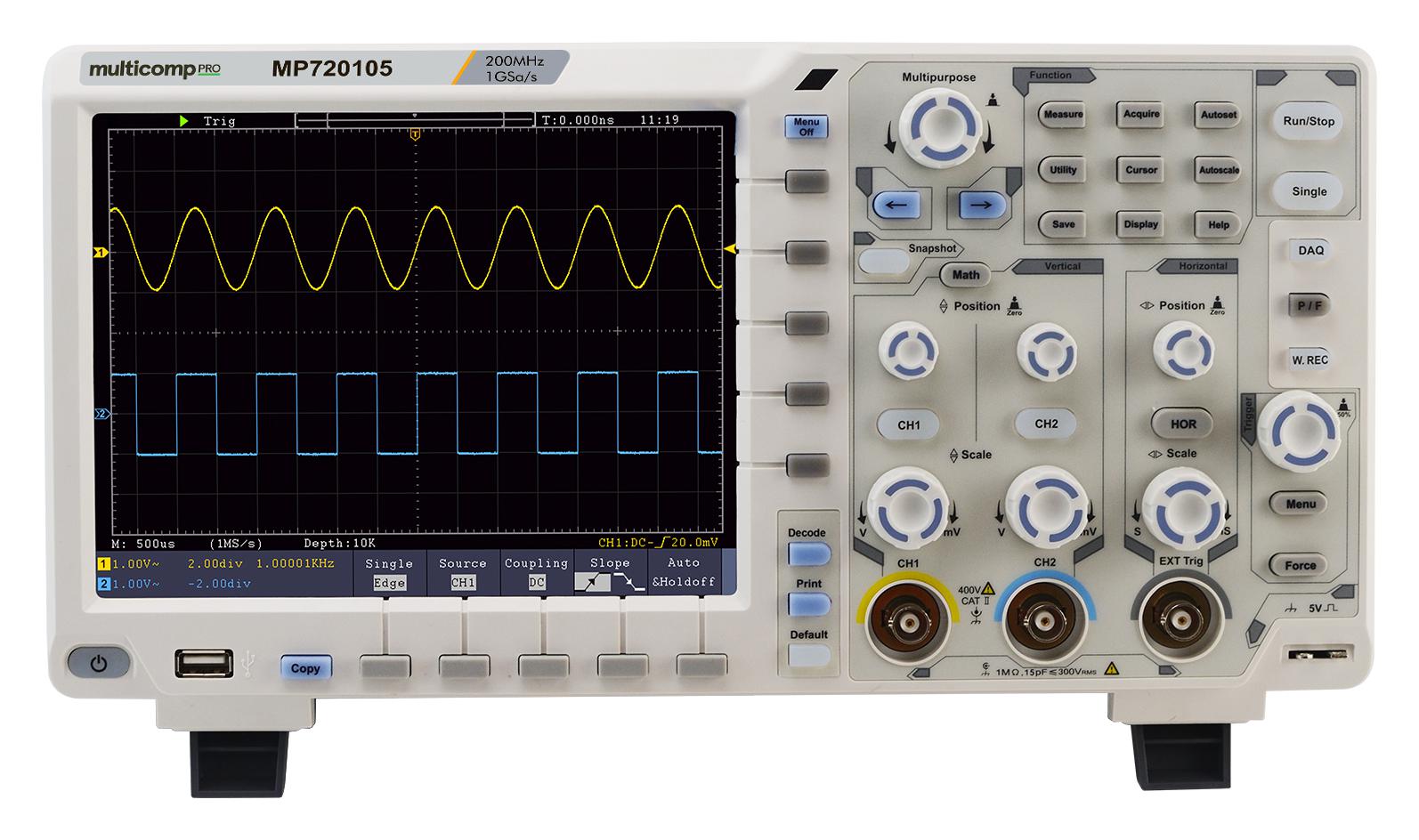 Multicomp Series Oscilloscope: 200MHz Dual Channel MP720105