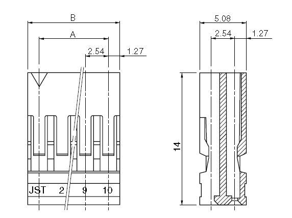 JST Series 2.54mm Pitch Crimp Connector Housing: RF08