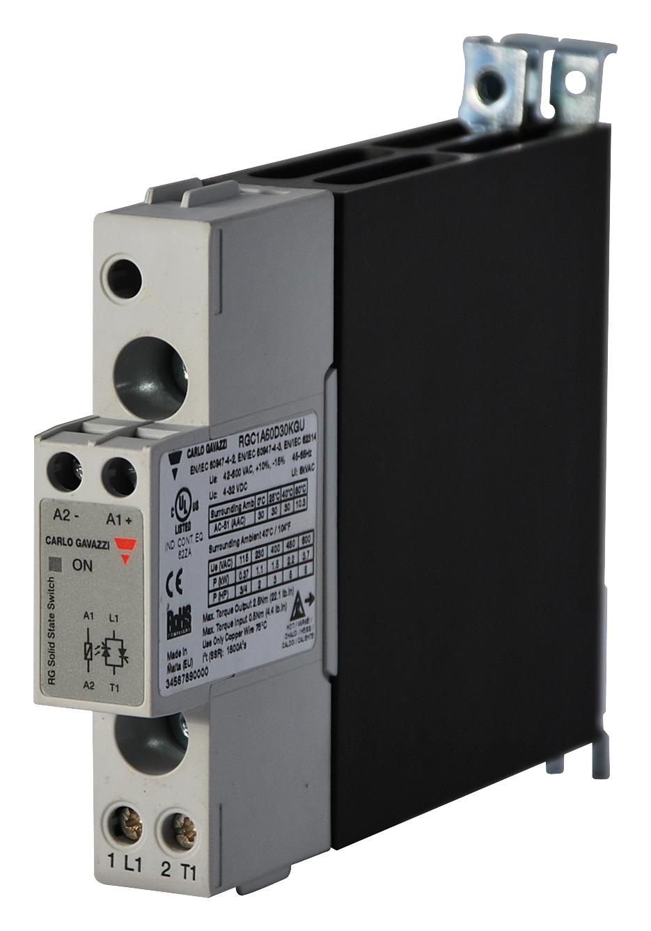 Carlo Gavazzi Series RGC: 1-Phase Solid State Contactors and Relays with Integrated Heatsink: RGC1B60D30KGU