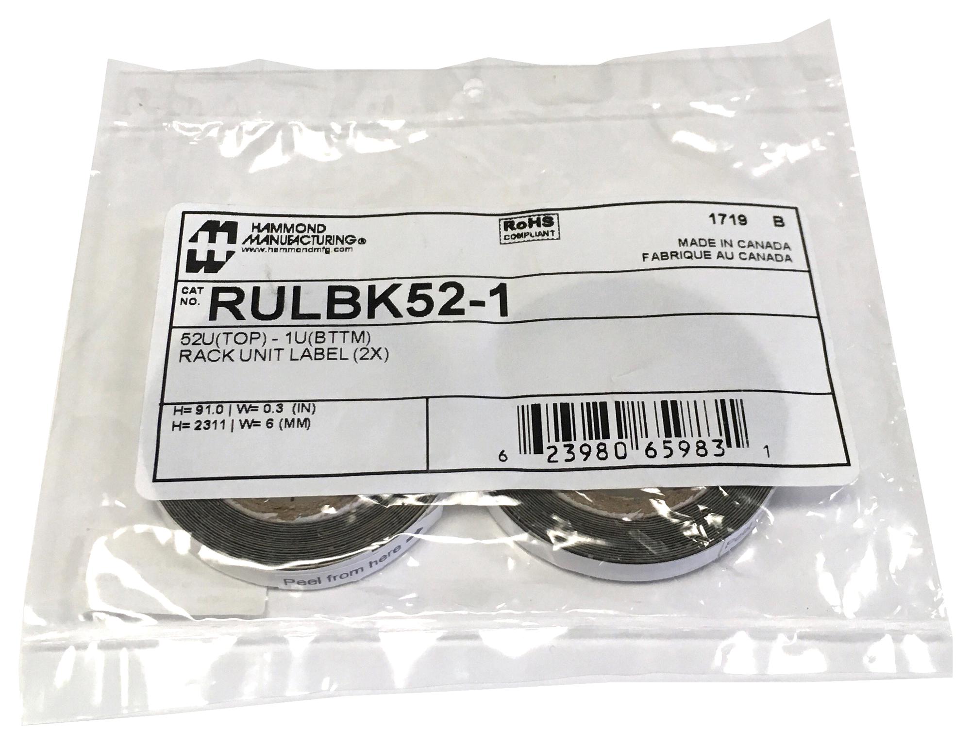 Buy Hammond Rack Unit Label RULBK Series Part Number RULBK521 Online