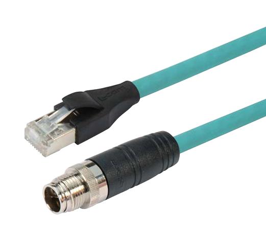 L-COM Series TRG610T6T2M Ethernet Cable: M12 to RJ45, High Flex, IP67